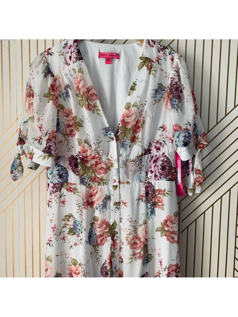 Betsey Johnson NWT Tie Sleeve Full Bloom Floral Flowers Chiffon Maxi Dress 6 - Picture 7 of 8
